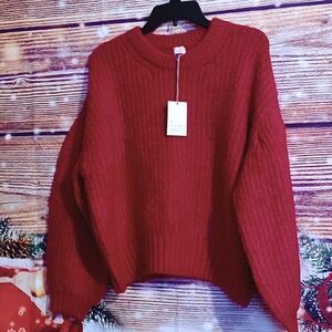 COZY WARM THICK RED BALLOON SLEEVE OVERSIZED SWEATER LADIES SIZE S